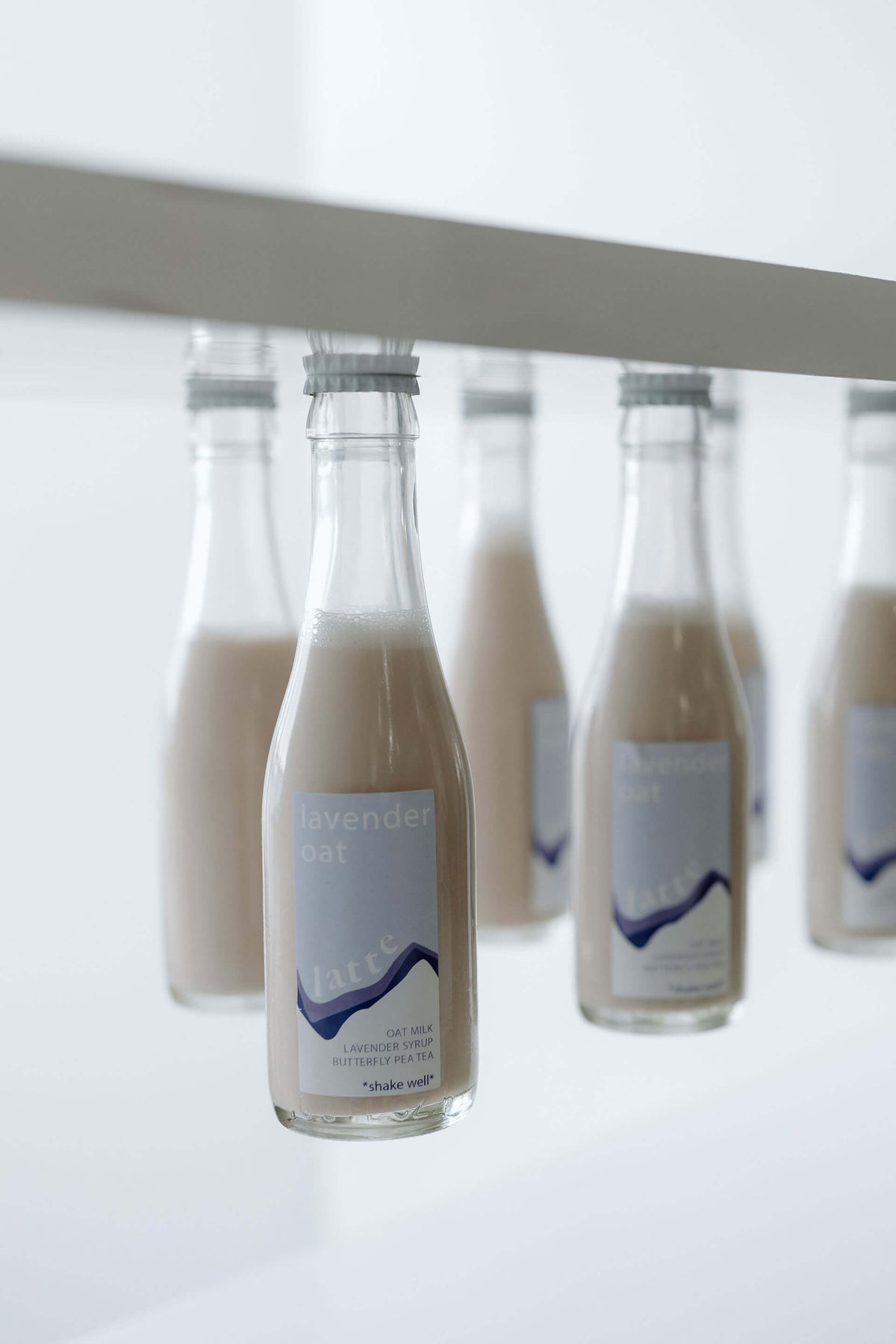Bottles of Lactose Free milk with blue labels on a white background